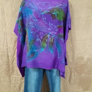 Hand-painted 100% silk kimono cover up blouse